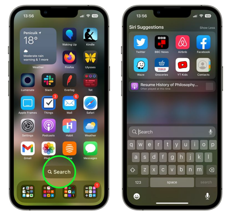 克山苹果手机维修分享升级到 iOS 16 后，如何删除主屏幕上的搜索按钮 